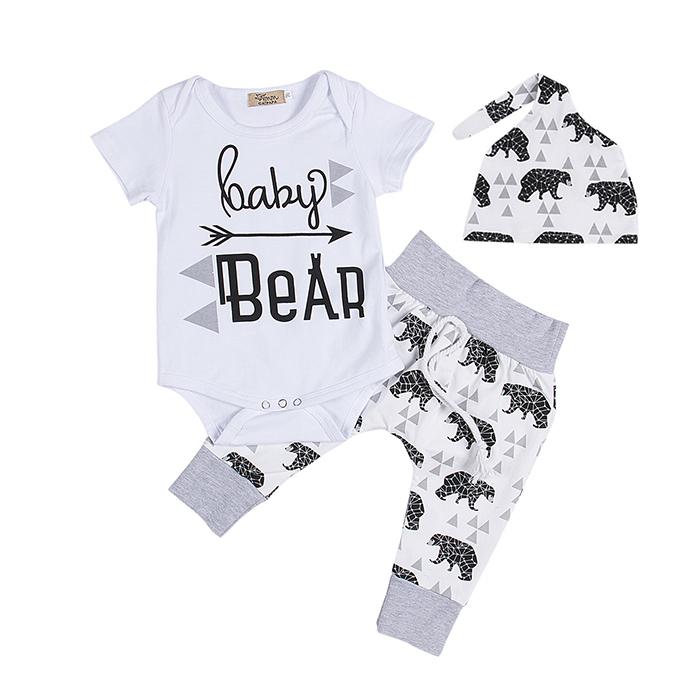 Newborn Clothing Sets Girls Boy Baby Bear Rompers Jumpsuits Pants Hat 3pcs Baby Coming Home Outfits Set